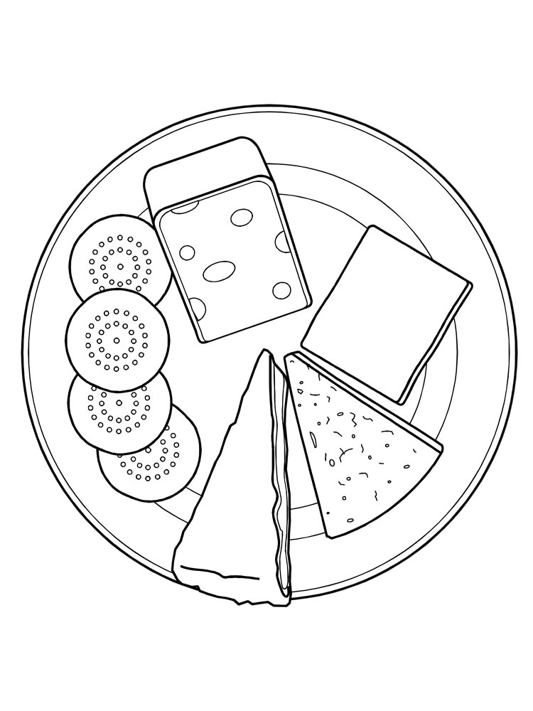 Drawing of a cheese plate coloring page