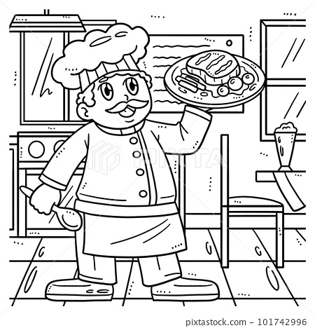 Labor day chef with serving plate coloring page