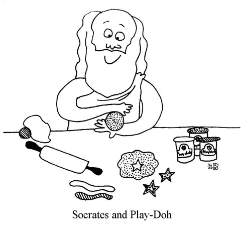 Socrates and playdough pun cartoon