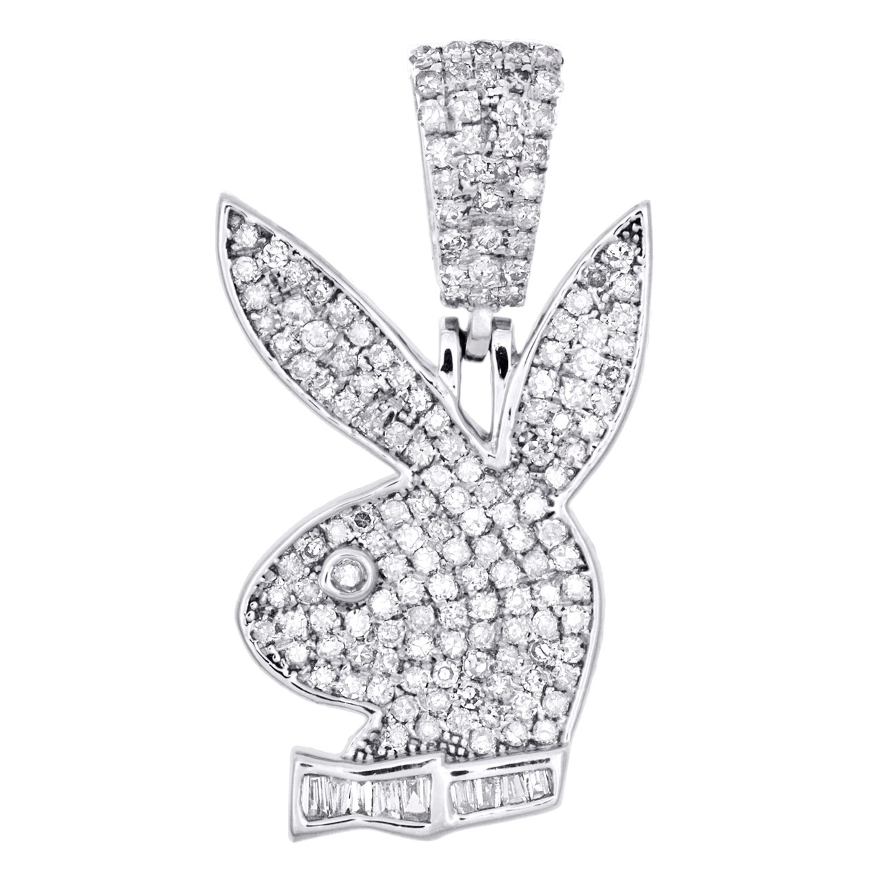 Sterling silver round baguette diamond playboy bunny pendant charm ct