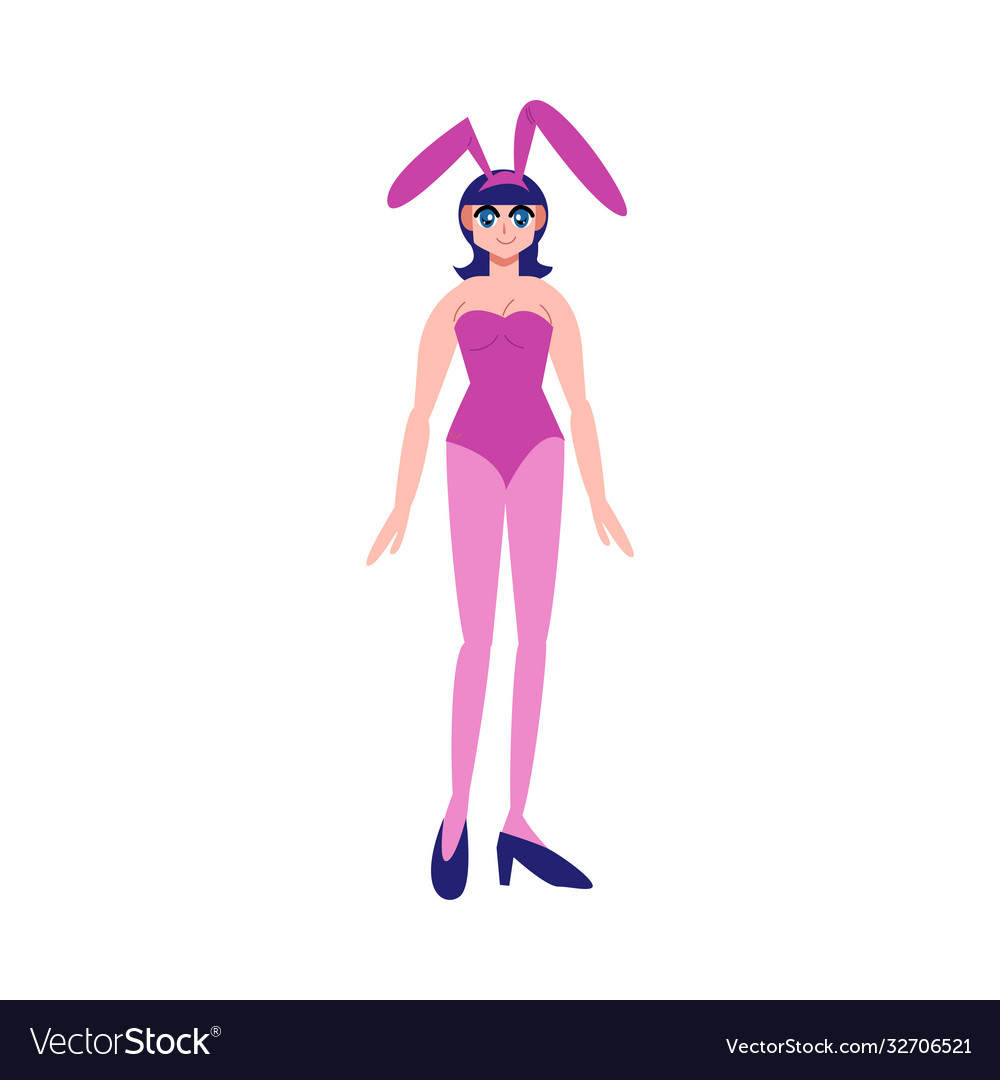 Japanese anime girl in purple sexy playboy costume