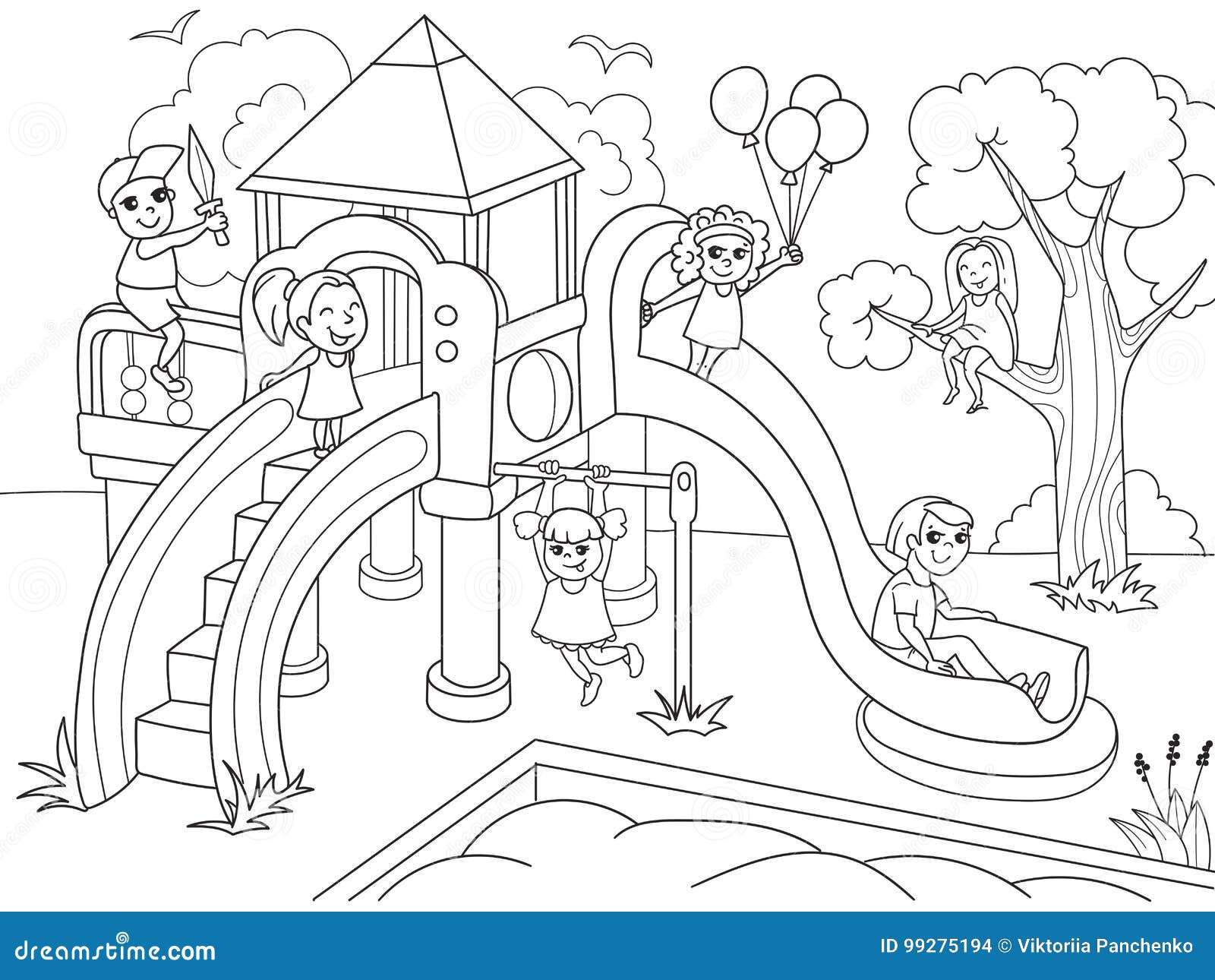 Childrens playground coloring vector illustration of black and white stock vector