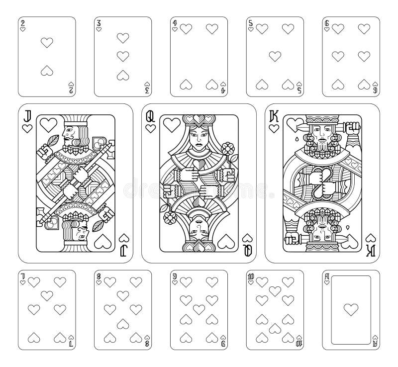 Playing cards hearts black and white stock vector