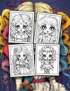 Creepy doll printable coloring page inviting you to color dolls with a gothic twist and haunting details digital art digital file coloring books printable coloring book creepy dolls