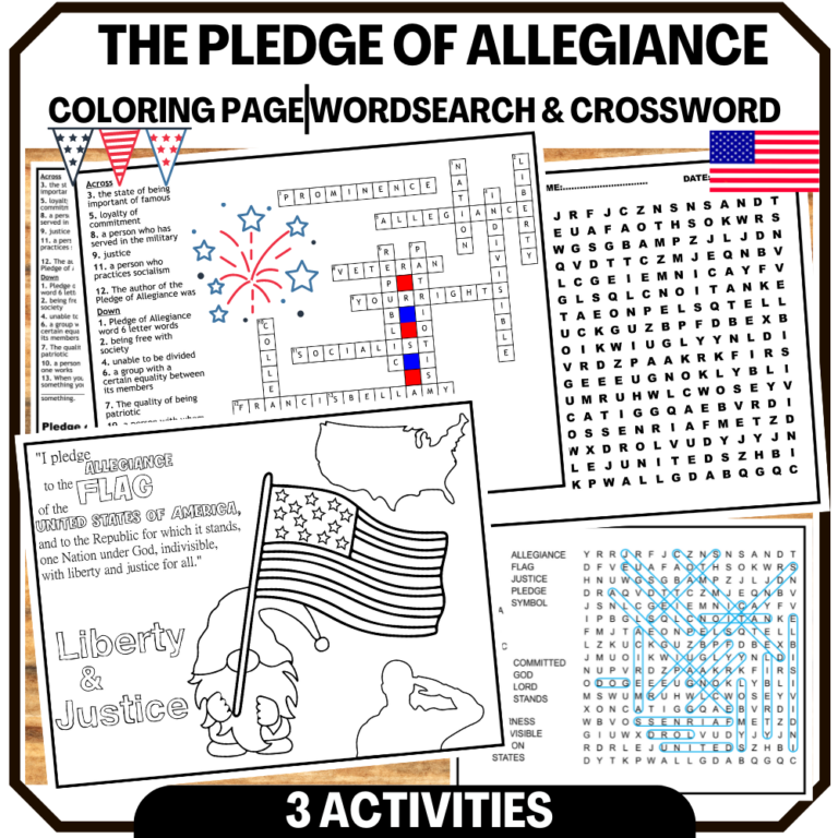 Pledge of allegiance vocabulary wordsearchcrossword and coloring poster made by teachers