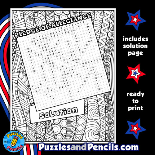 Pledge of allegiance word search puzzle activity page with coloring made by teachers