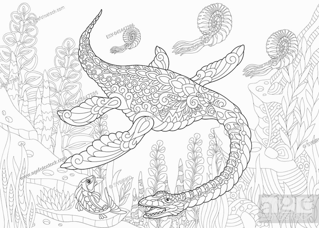 Coloring page of plesiosaurus dinosaur of the mesozoic era stock vector vector and low budget royalty free image pic esy