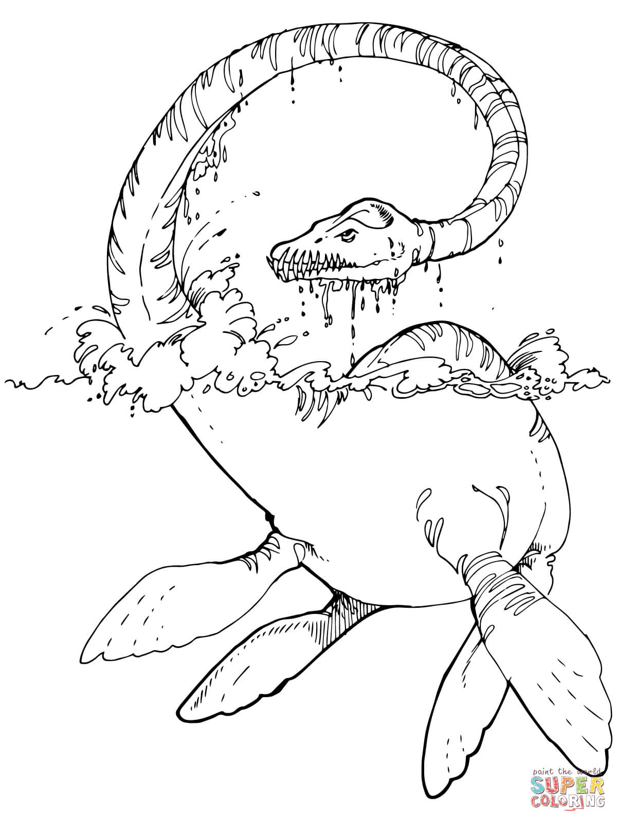 Elasmosaurus plesiosaur coloring page free printable coloring pages