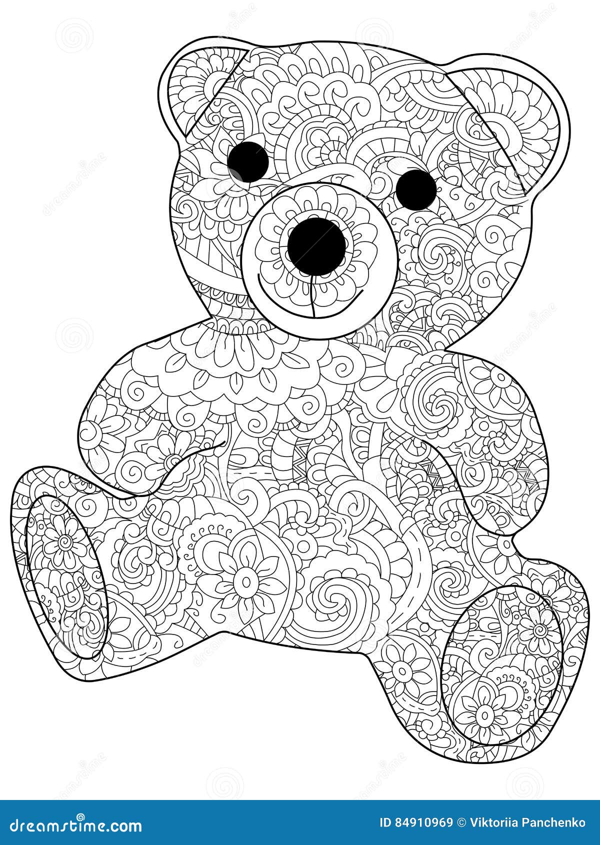 Plush toy bear coloring vector for adults stock vector