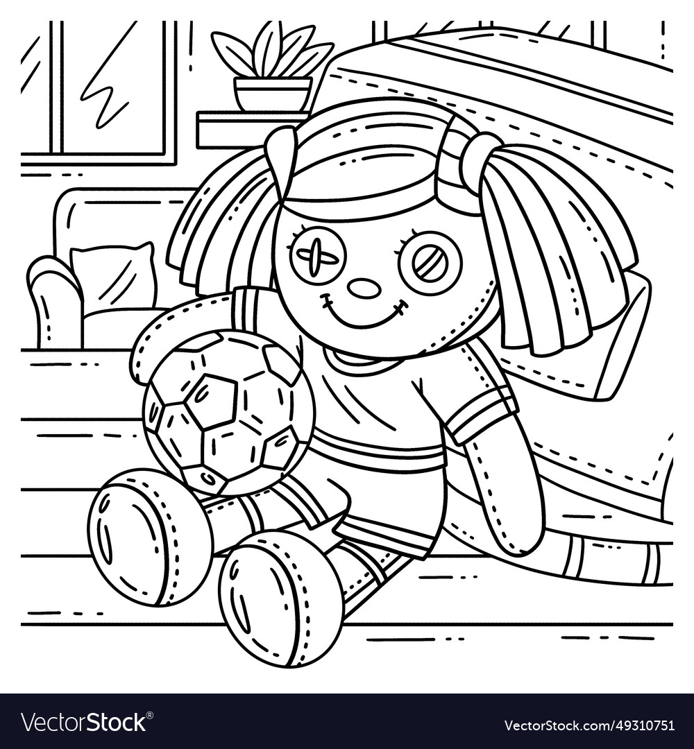 Plush soccer player coloring page for kids vector image