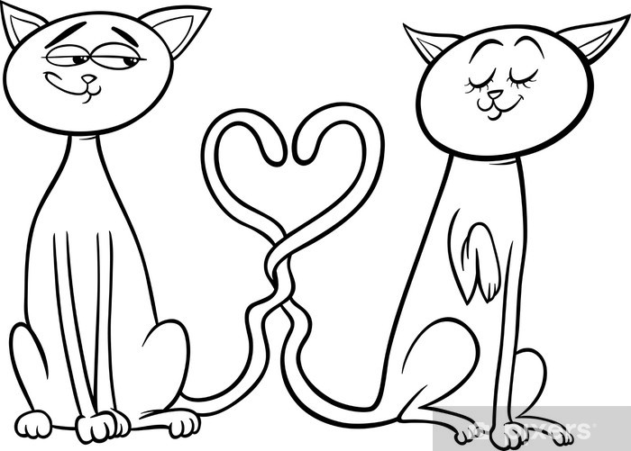 Plush blanket cats in love cartoon coloring page