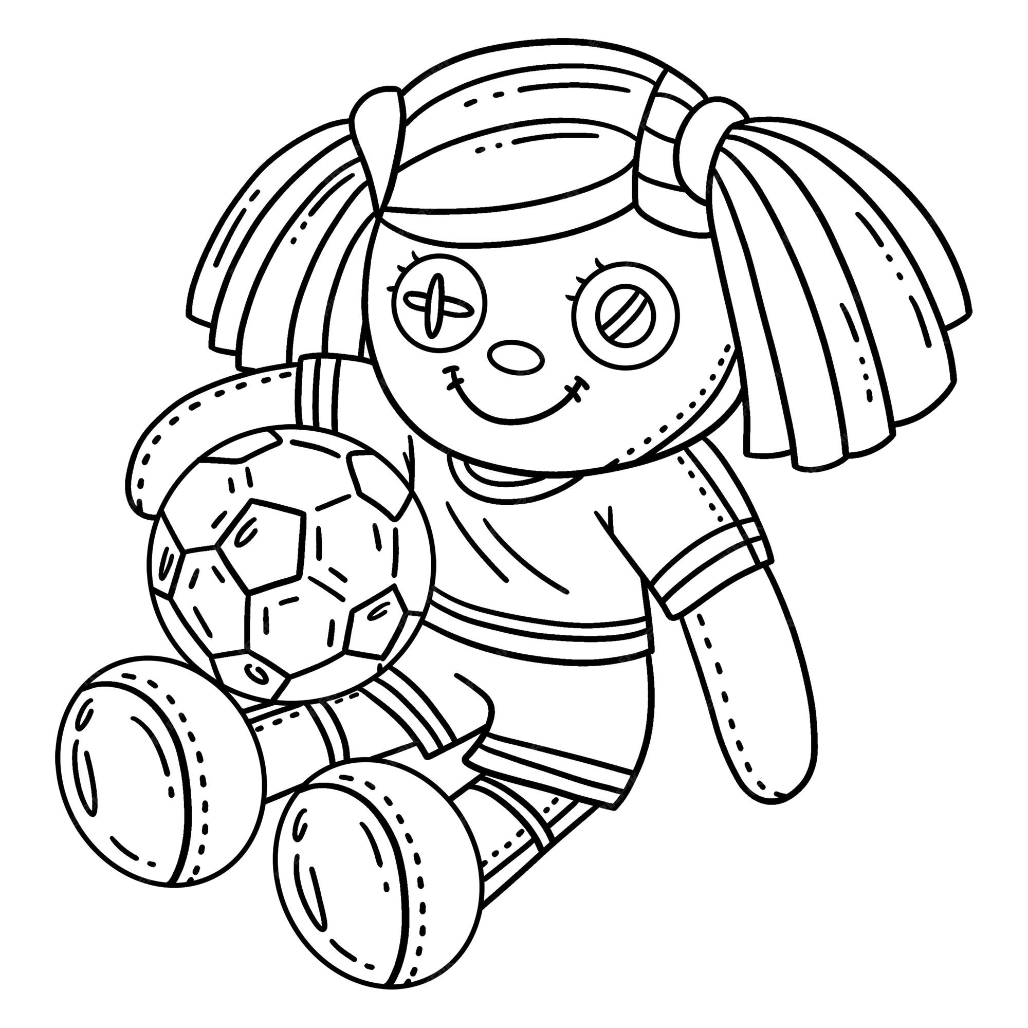 Premium vector a cute and funny coloring page of a plush soccer player provides hours of coloring fun for children to color this page is very easy suitable for little kids