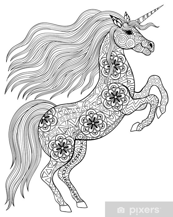 Plush blanket hand drawn magic unicorn for adult anti stress coloring page wit