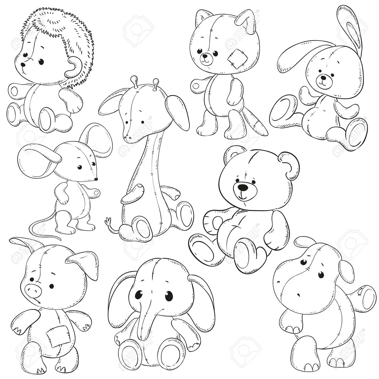 A collection of stuffed animals soft toys coloring books vector royalty free svg cliparts vectors and stock illustration image