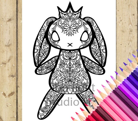 Bunny doll adult coloring page printable coloring page bunny animal plush adult coloring book page rabbit adult coloring page download