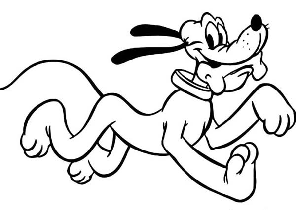 Pluto the dog running with delicious bone coloring page color luna