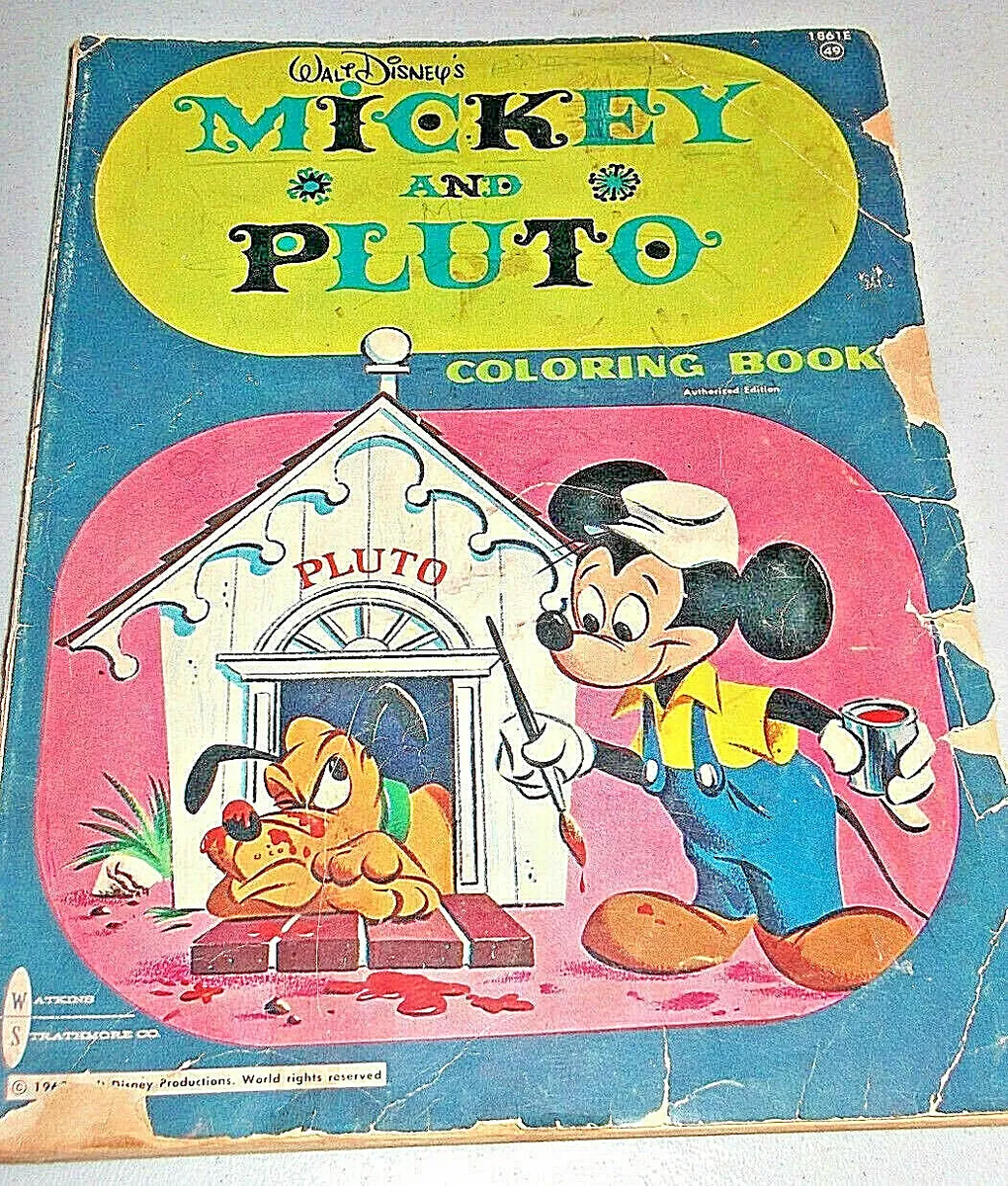 Walt disneys vintage mickey and pluto partially colored coloring book