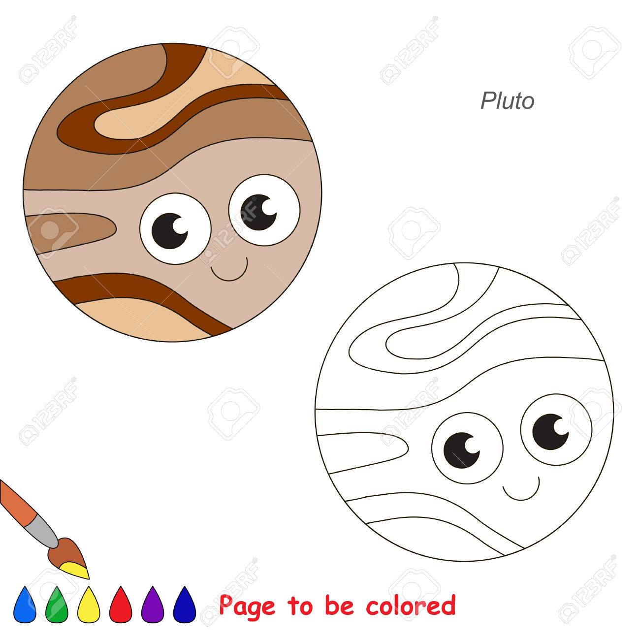 Funny pluto planet to be colored the coloring book for preschool kids with easy educational gaming level royalty free svg cliparts vectors and stock illustration image