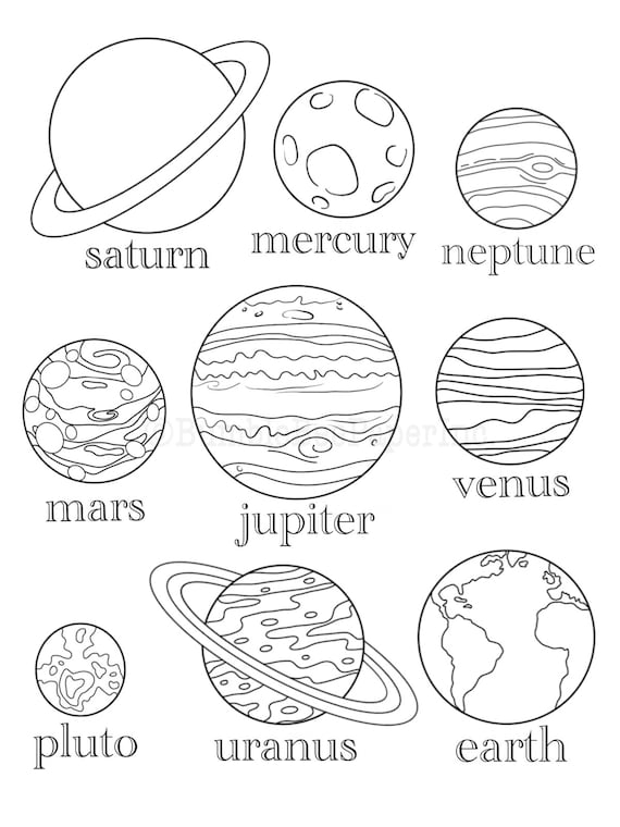 Nine planets coloring pagewall art