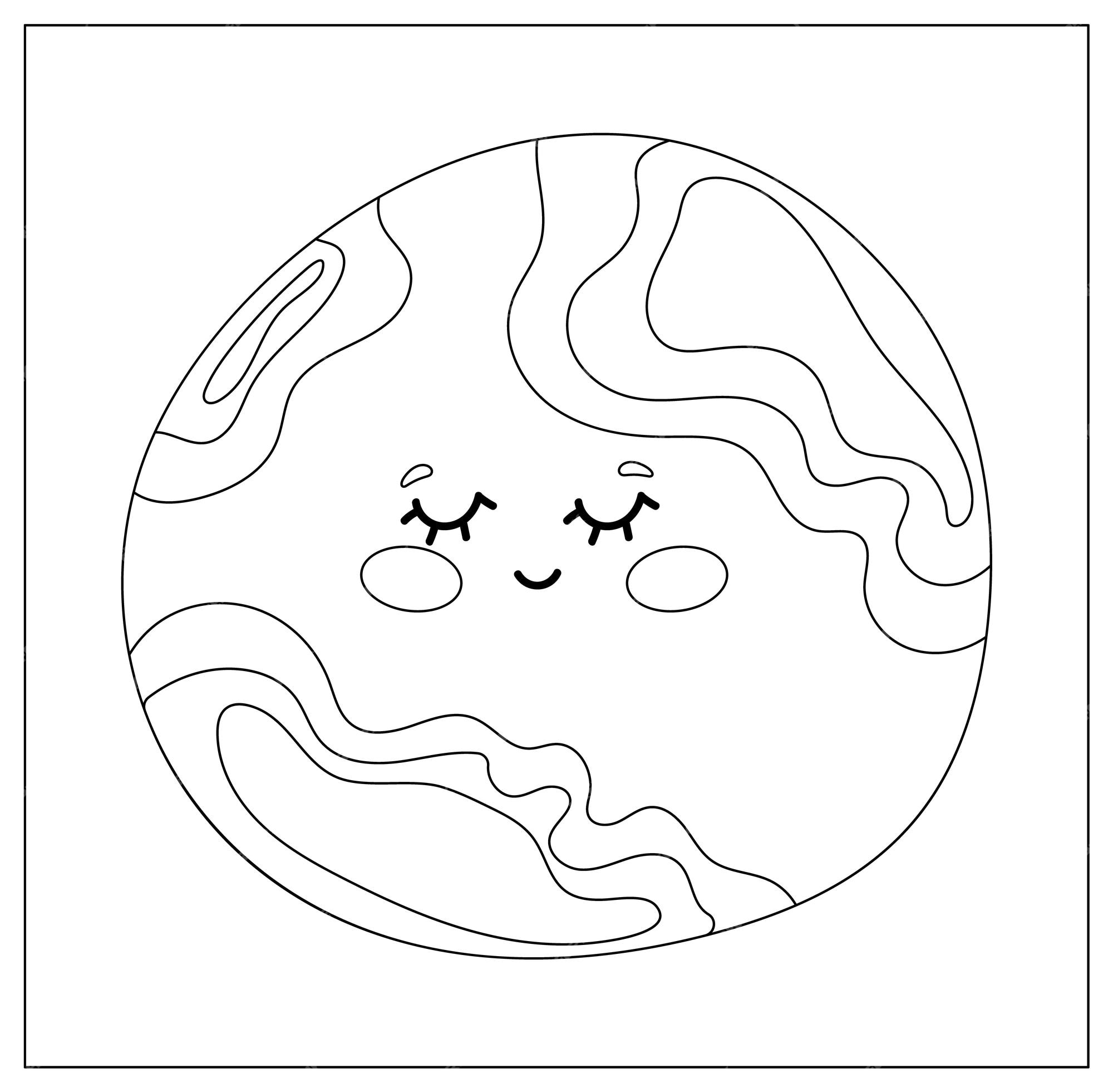 Premium vector coloring page outline of a cartoon earth space and astronomy coloring book for kids