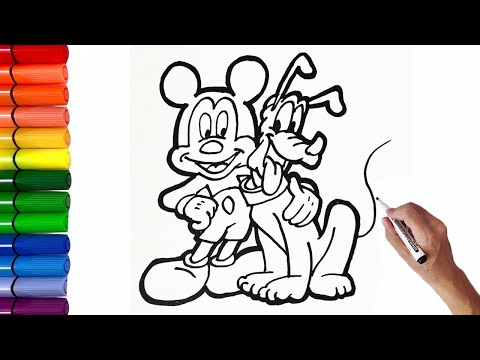 How to draw mickey mouse and pluto drawing and coloring for kids