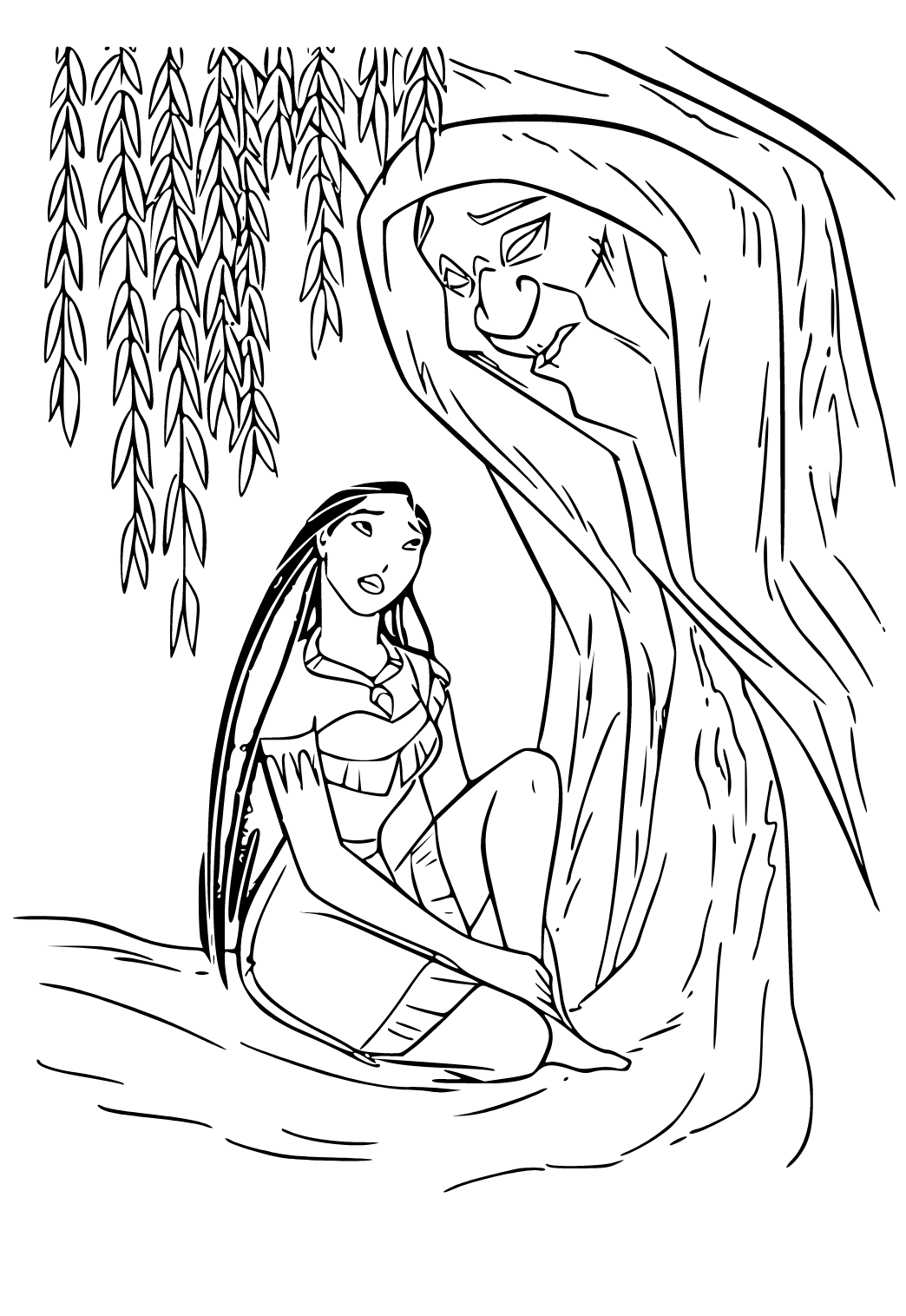 Free printable pocahontas tree coloring page for adults and kids