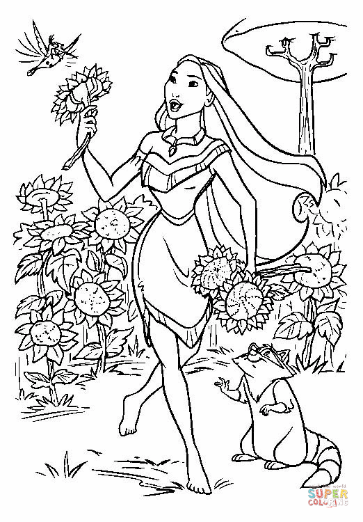 Pocahontas in the garden coloring page free printable coloring pages