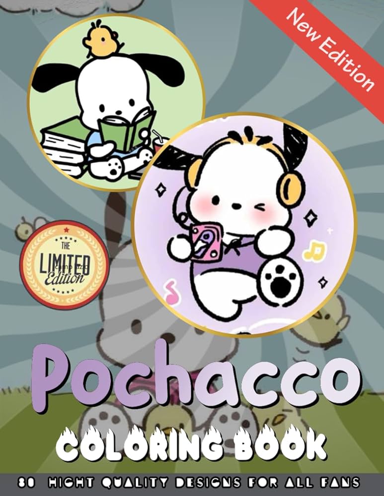 Pochacco coloring book many one sided drawing jumbo pages of cute characters for kids fans unlock your creativity with cute coloring designs publish gilda books