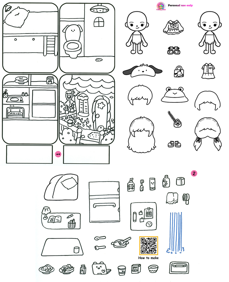 Coloring pagestoca boca mini dorm house for dolls pochacco outfit printables paper diy ì ì ëì for kids