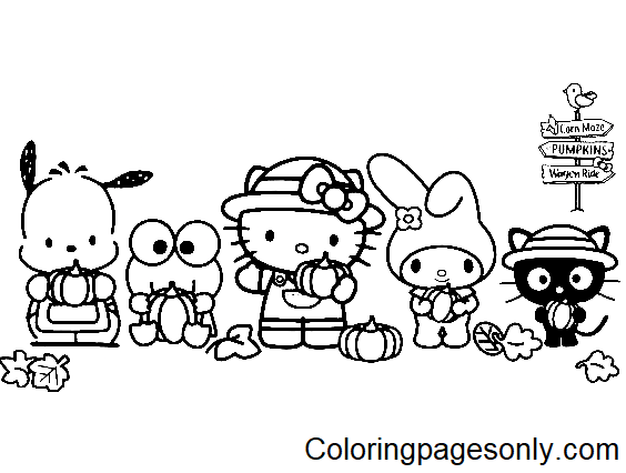 Pochacco keroppi hello kitty my melody chococat coloring page