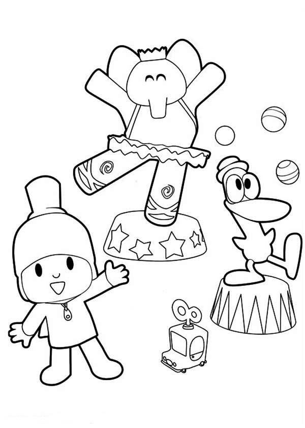 Pocoyo doing circus with his friends coloring page color luna pocoyo patrulla canina para pintar pocoyo dibujos