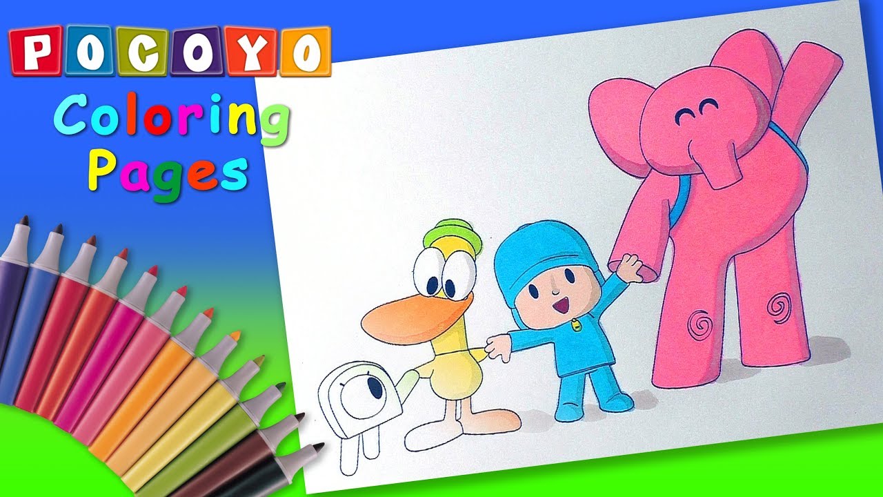 Pocoyo his friends coloring pages forkids learncolors and draw with pocoyo