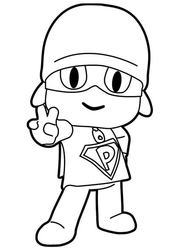 Pocoyo make peace sign coloring page color luna