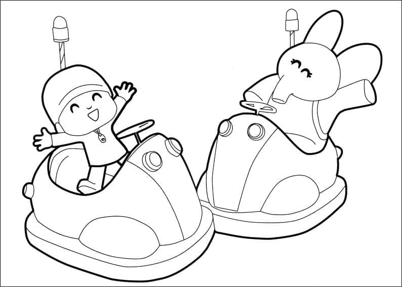 Pocoyo and elly elephant coloring page