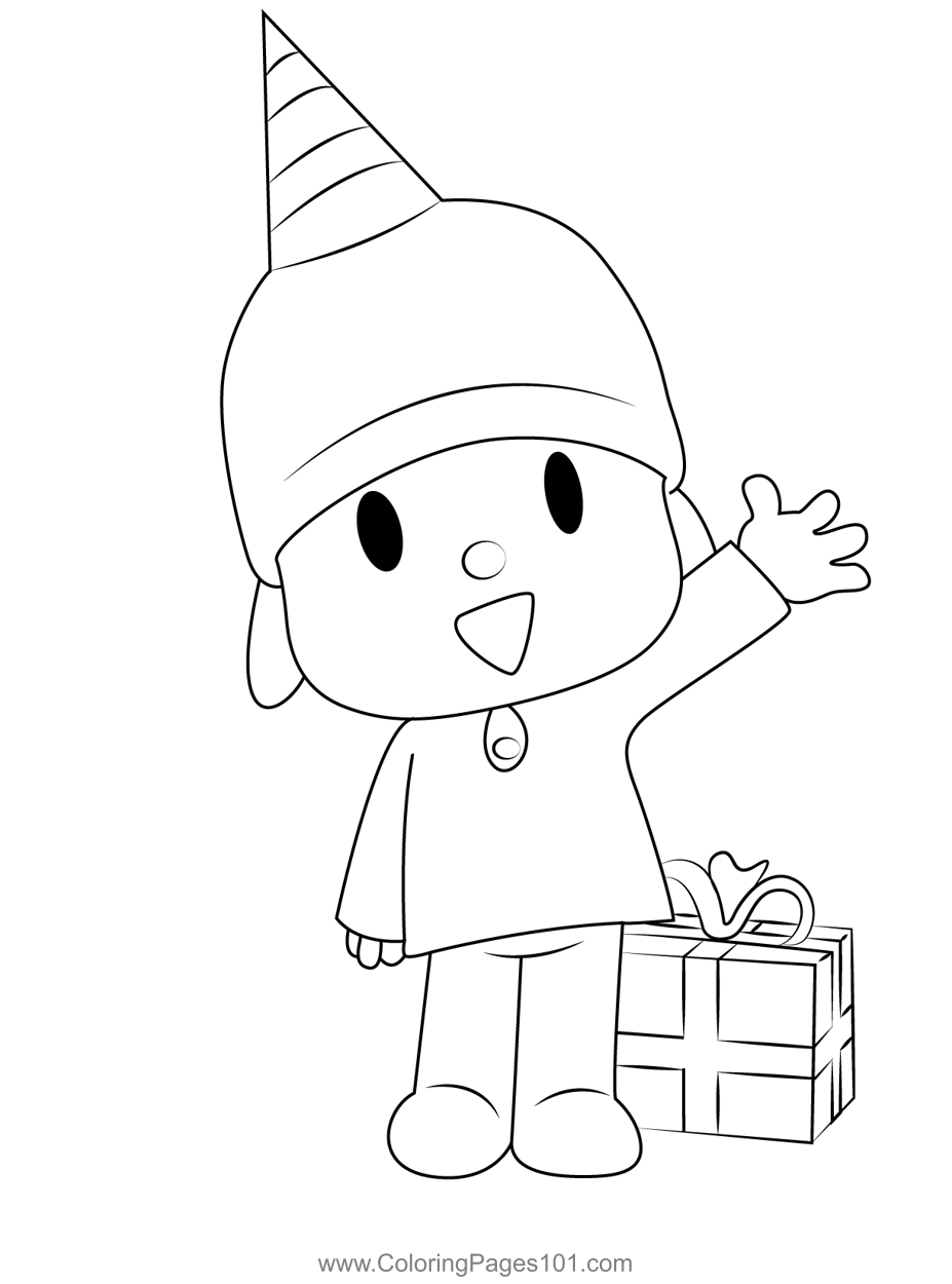 Parties gifts with pocoyo coloring page for kids