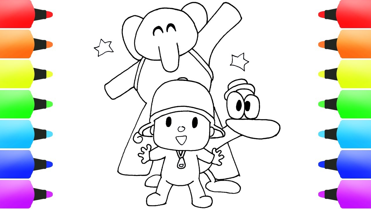 Pocoyo friends drawings for kids easy how to draw pocoyo and his friends coloring pages