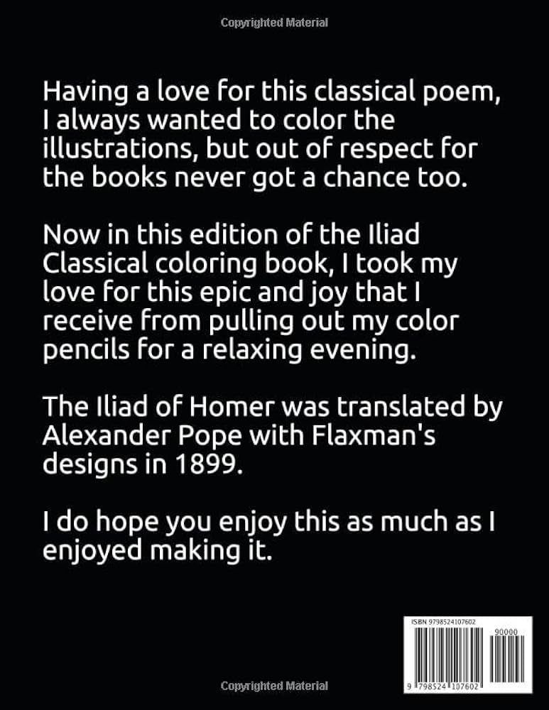 Iliad by homer inspired classical coloring book adult fun for classical lovers by