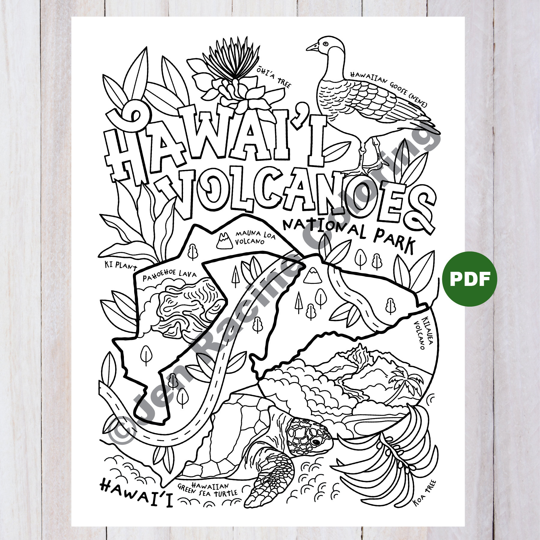 Hawaii volcanoes national park coloring page