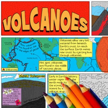 Volcanoes coloring page and crossword puzzle by color me scientifically