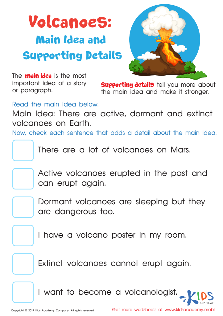 Volcano facts worksheet downloadable pdf for children