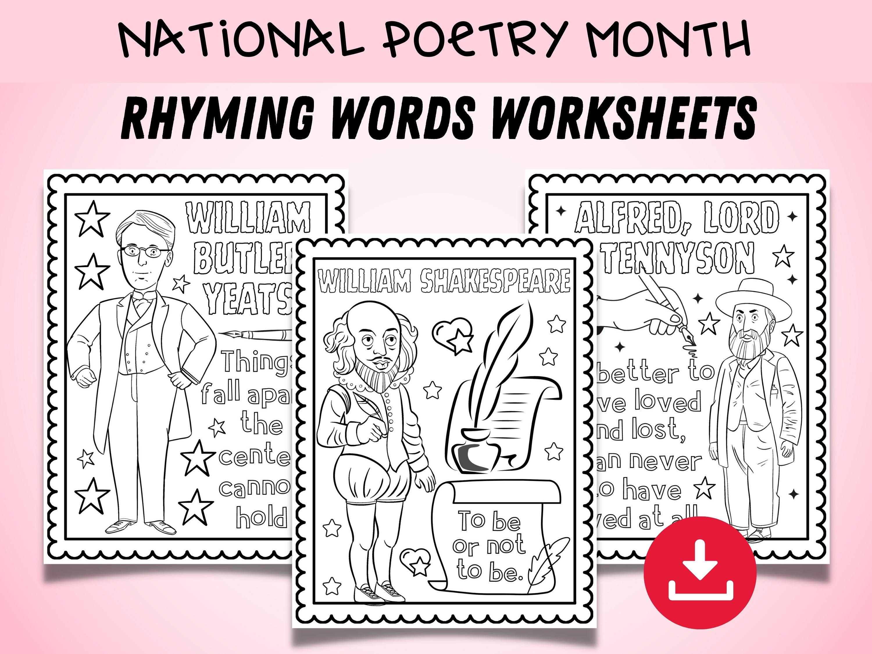 National poetry month coloring pages famous poets coloring sheets educational resources april activity for kids