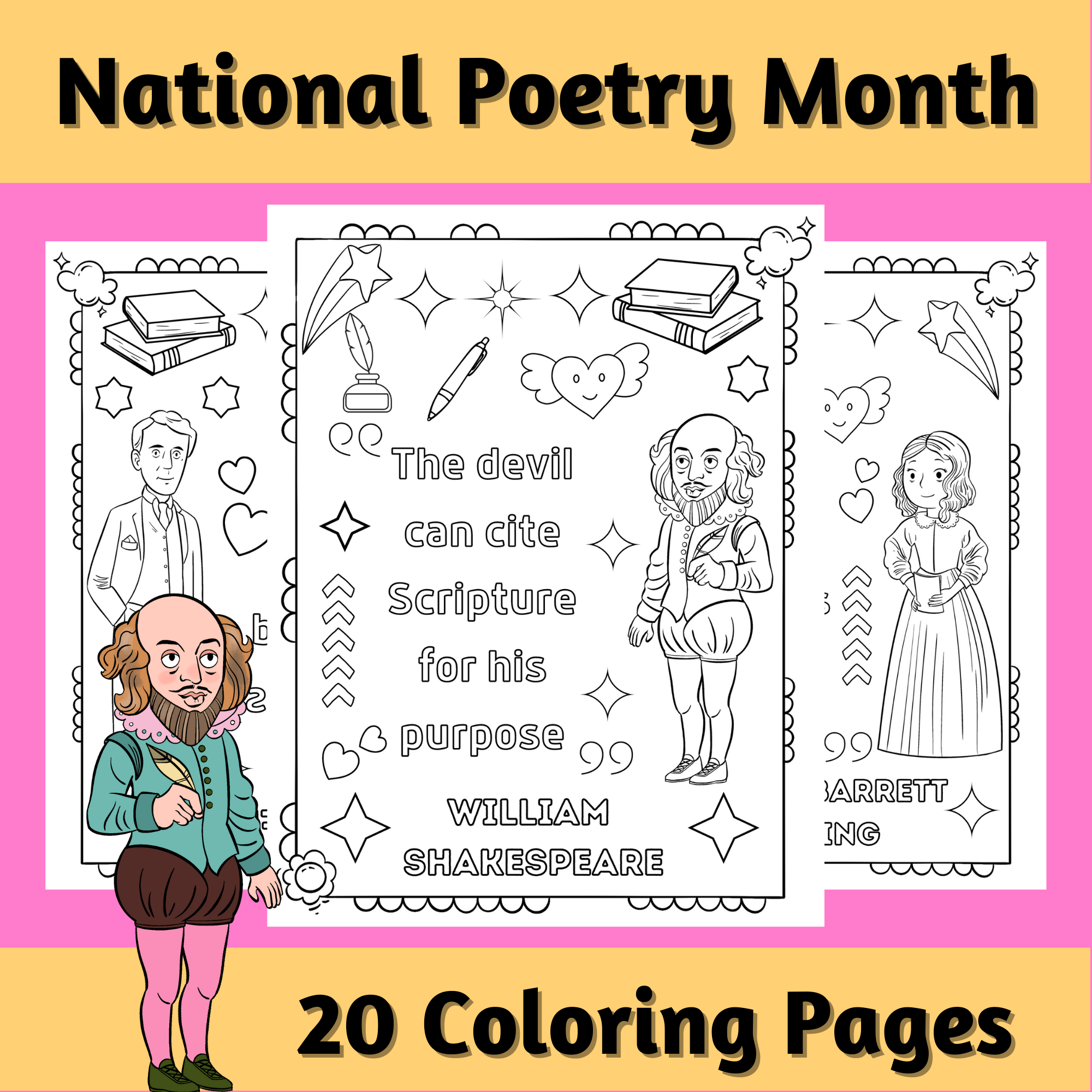 Famous poets coloring pages april national poetry month coloring sheets made by teachers