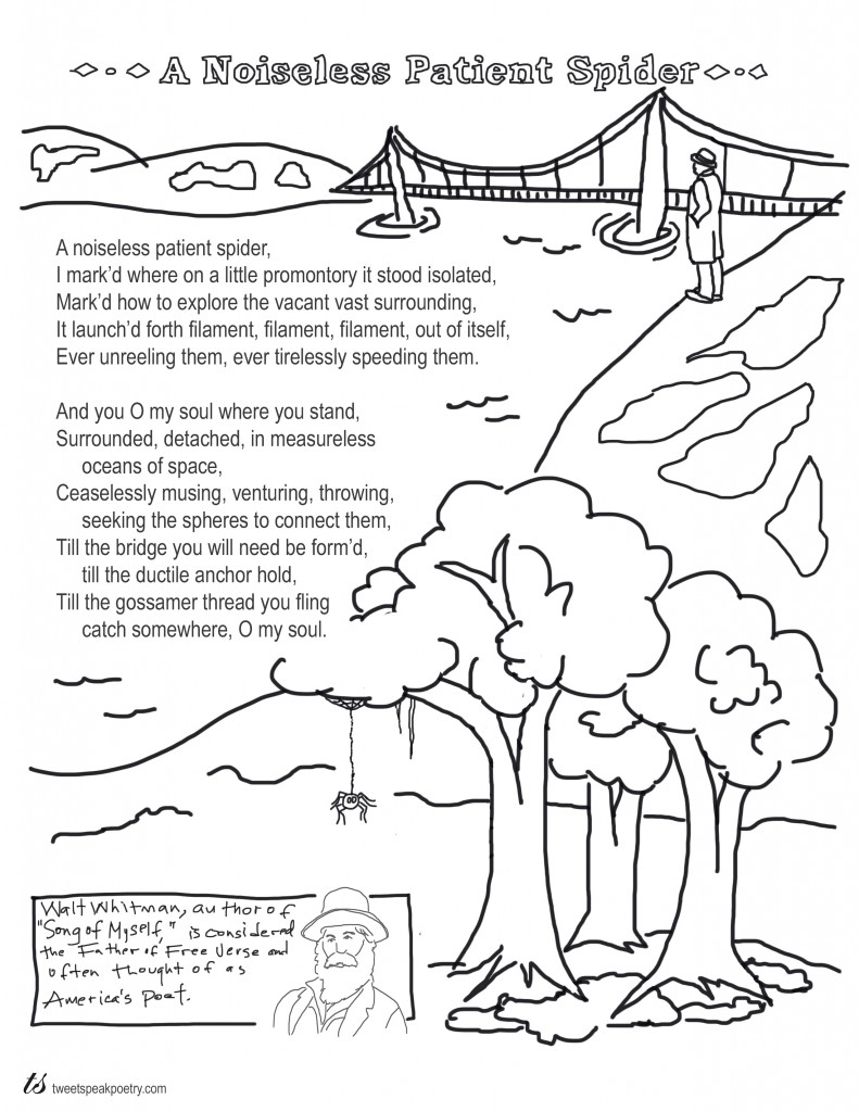 Coloring page poems a noiseless patient spider by walt whitman