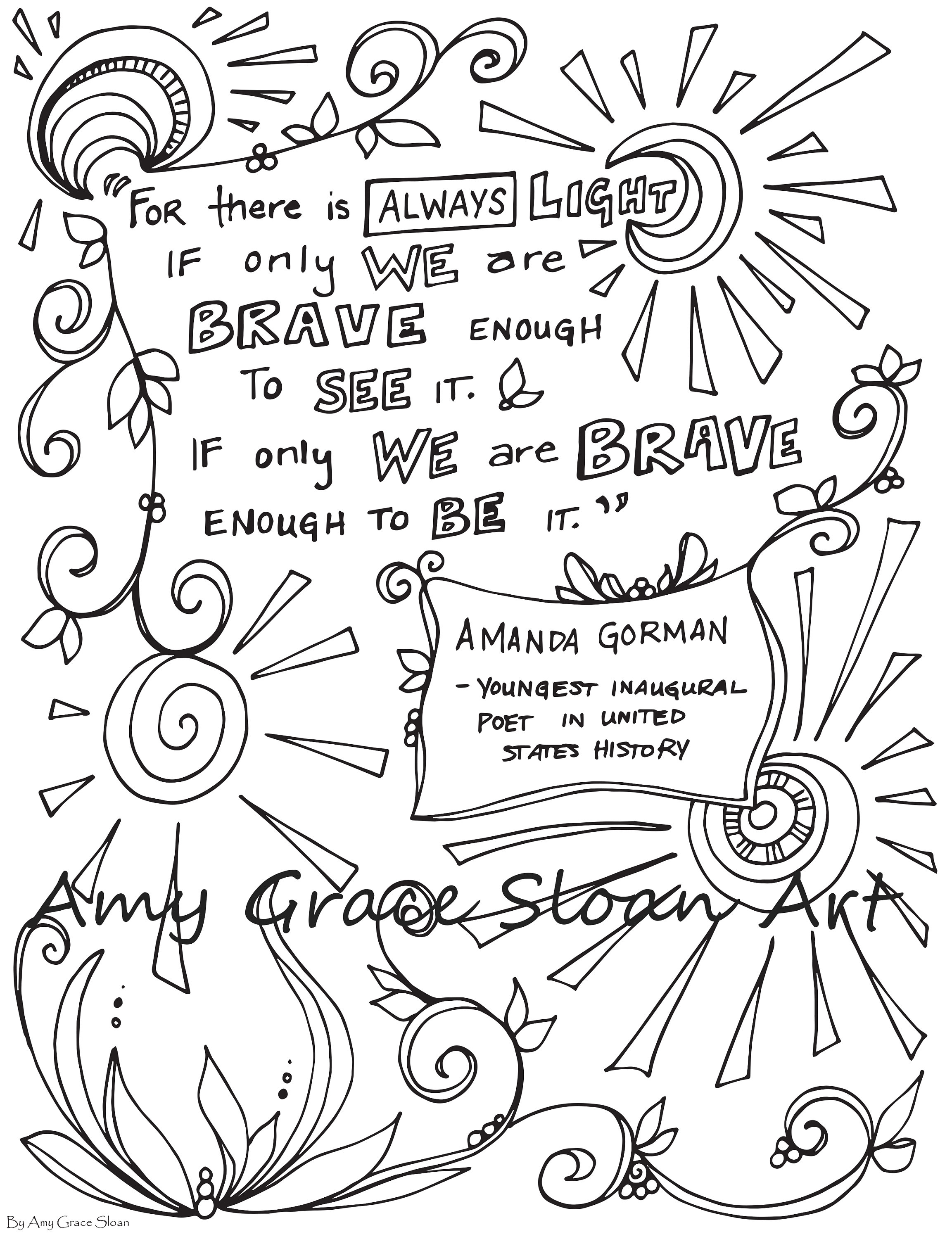 Amanda gorman quote coloring page instant download