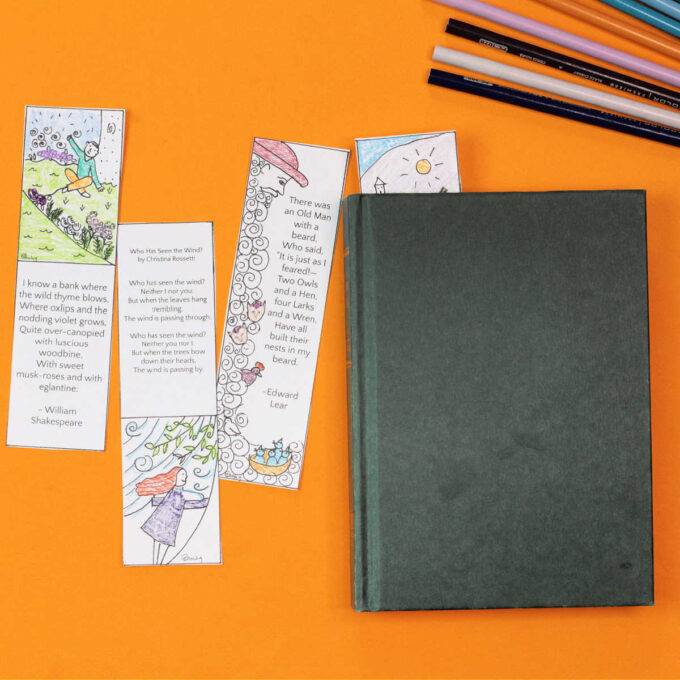 Poetry bookmarks coloring page for national poetry month