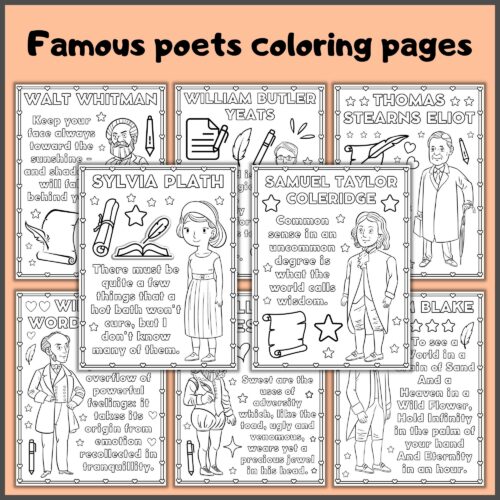 Celebrate famous poets with coloring pages for national poetry month april coloring sheets made by teachers