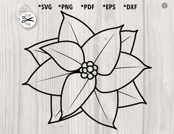 Poinsettia outline festive flower christmas decoration holiday plant leaf line art svg png pdf dxf eps