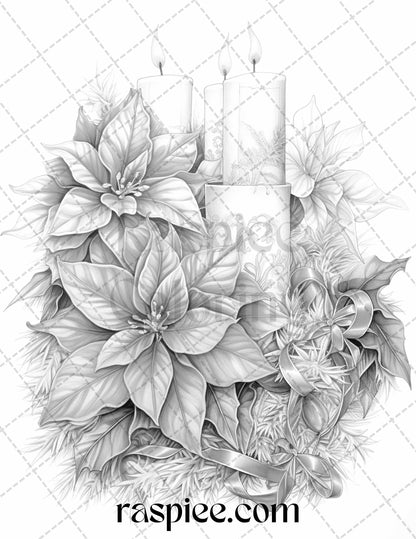 Christmas flowers grayscale coloring pages printable for adults pd â coloring