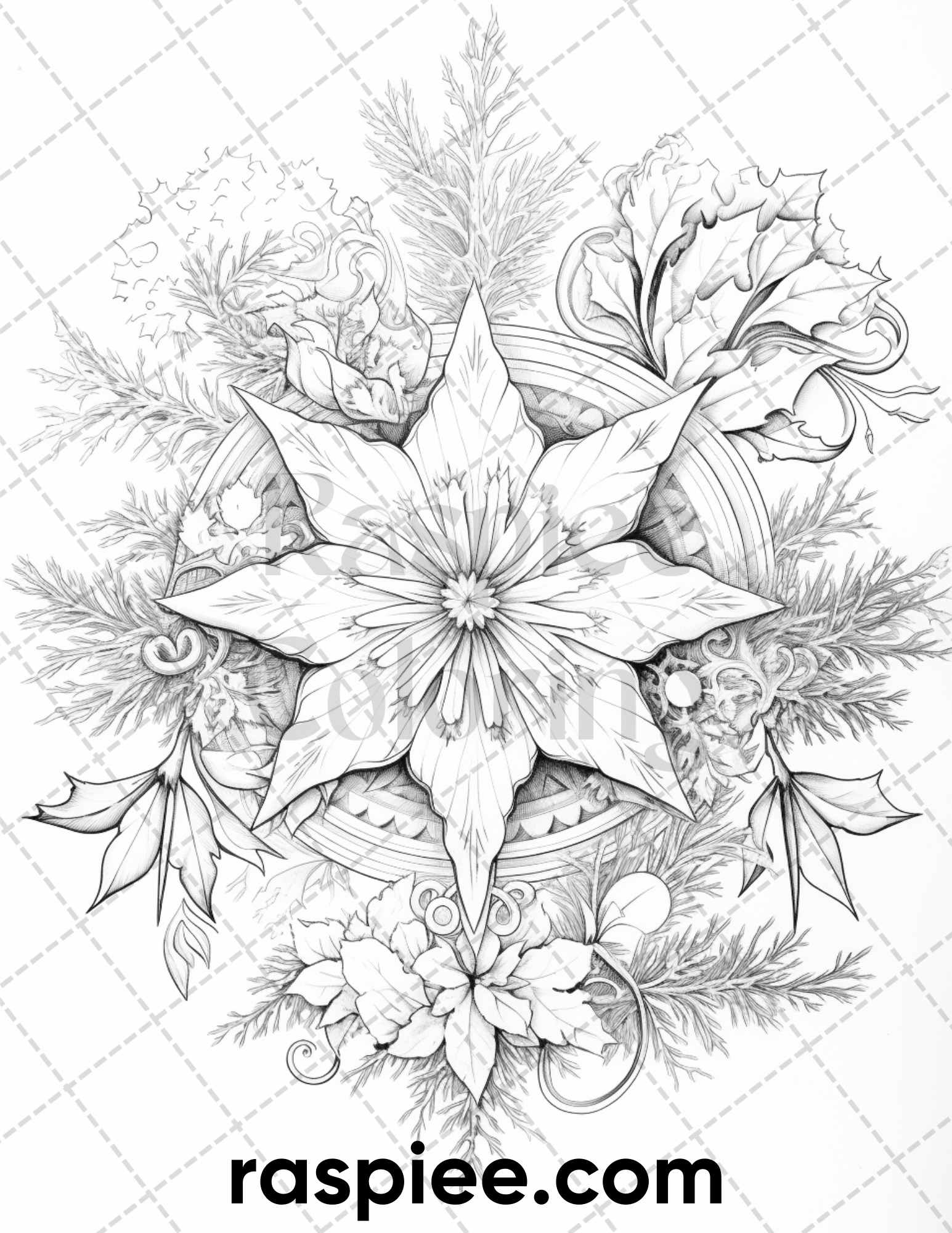 Merry christmas grayscale coloring pages printable for adult holid â coloring