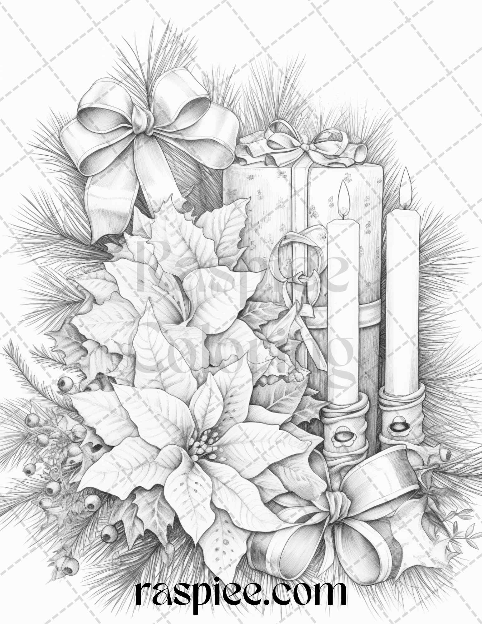 Christmas flowers grayscale coloring pages printable for adults pd â coloring